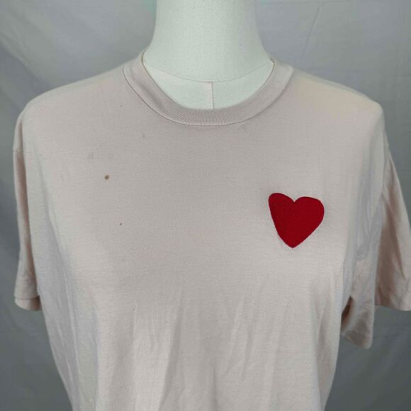 Aviator Nation Cream Short Sleeve T Shirt With Heart Patch Medium Soft Flawed - Picture 3 of 15